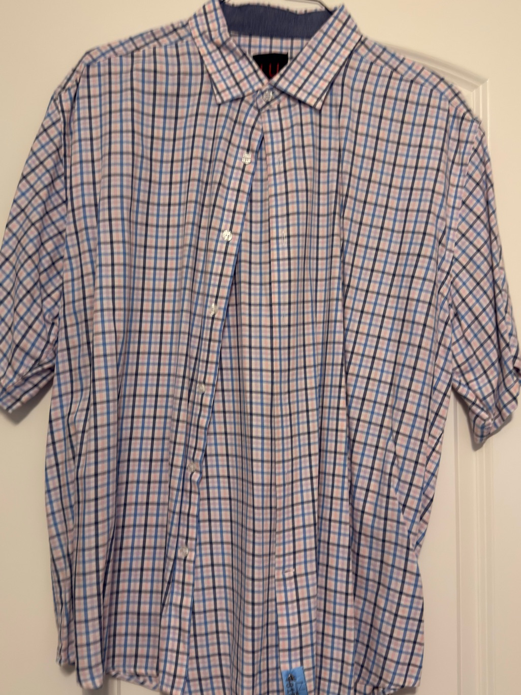 Casual Short-Sleeve Button-Down Shirt In Blue & White Plaid